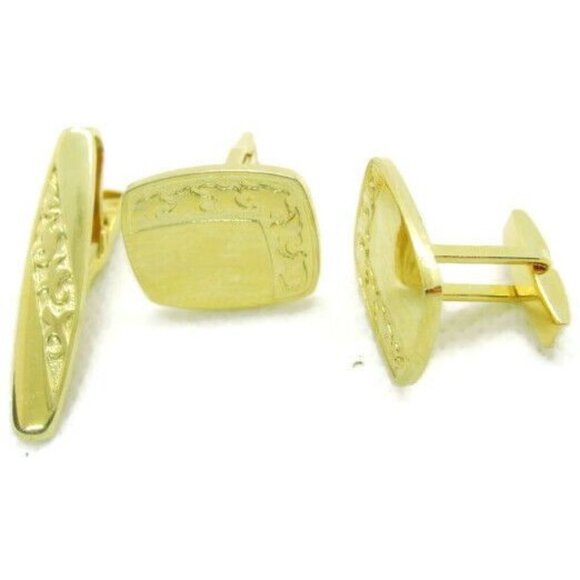 USA Rectangle Engraveable Men Vintage Cufflinks Bullet Gold Tone Set Tie - Picture 7 of 7